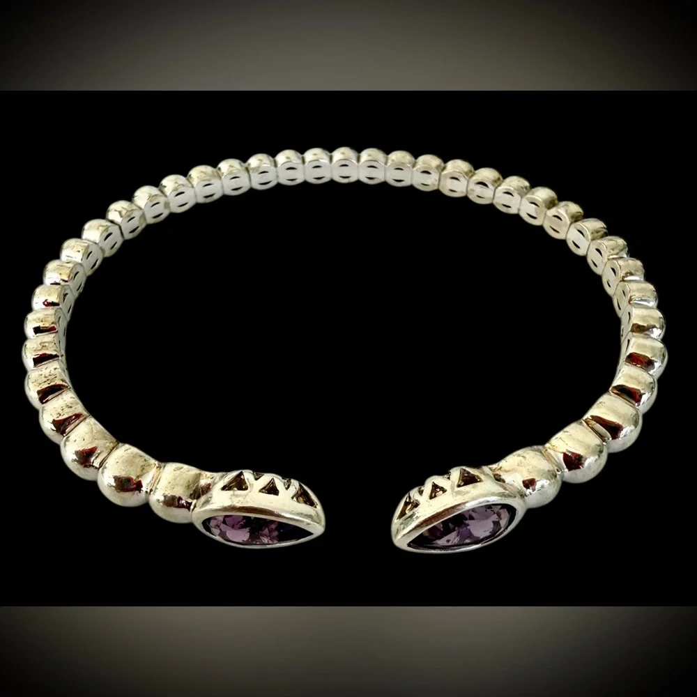 Sterling Silver Bracelet Gabriel & Co Bujukan Pear Shape Amethyst Split Bangle - Picture 6 of 9